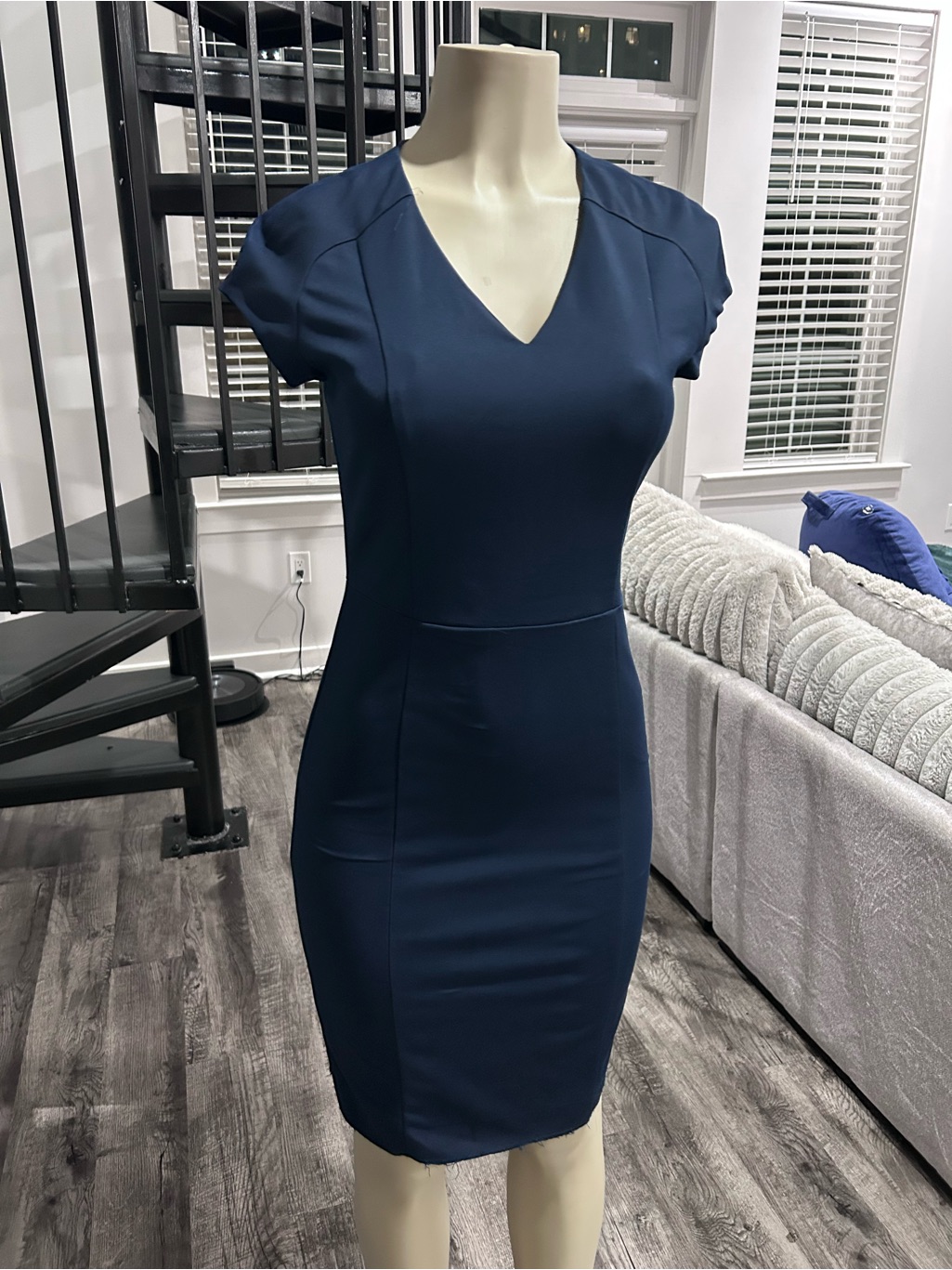 Mng Navy V-Neck Midi Dress